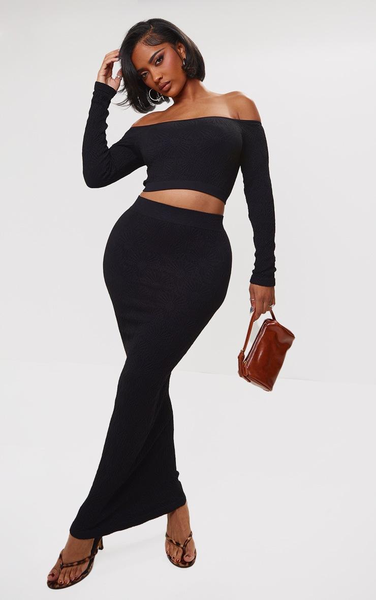 Pretty Little Thing Shape Black Textured Seamless Maxi Skirt