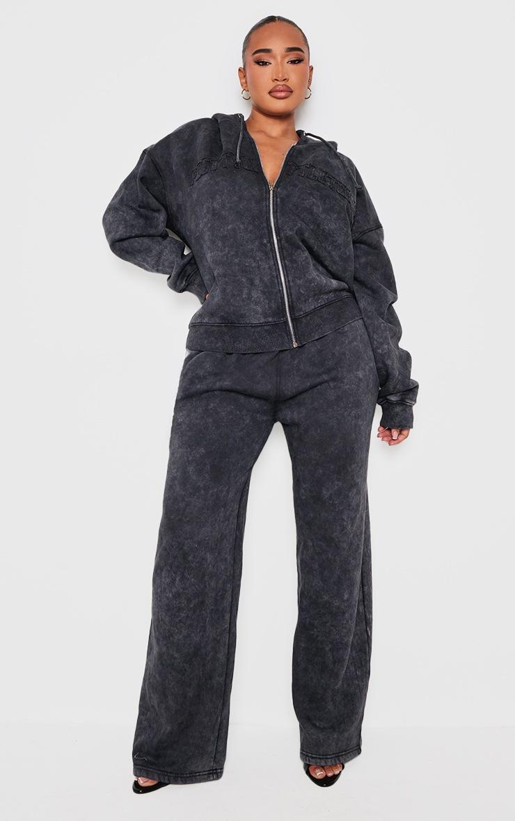 Pretty Little Thing Shape Black Washed Wide Leg Sweatpants