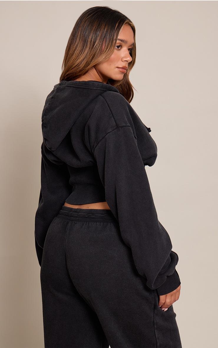 Pretty Little Thing Shape Black Washed Zip Front Cinched Waist Hoodie