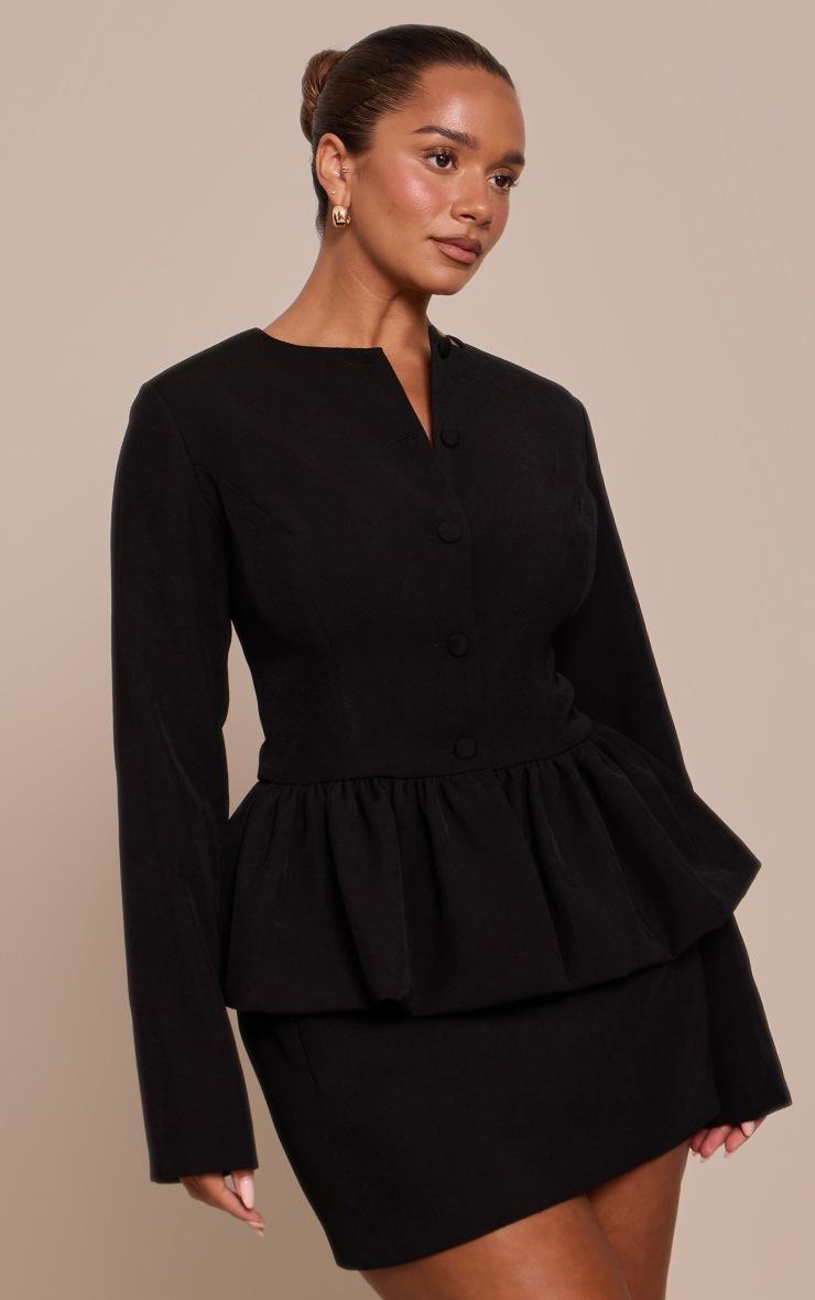 Pretty Little Thing Shape Black Woven Frill Detail Jacket