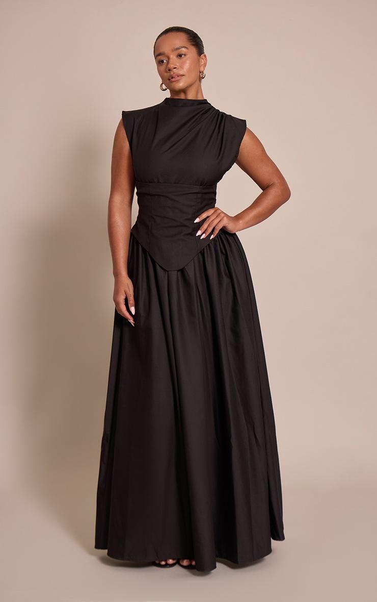 Pretty Little Thing Shape Black Woven High Neck Corseted Maxi Shift Dress