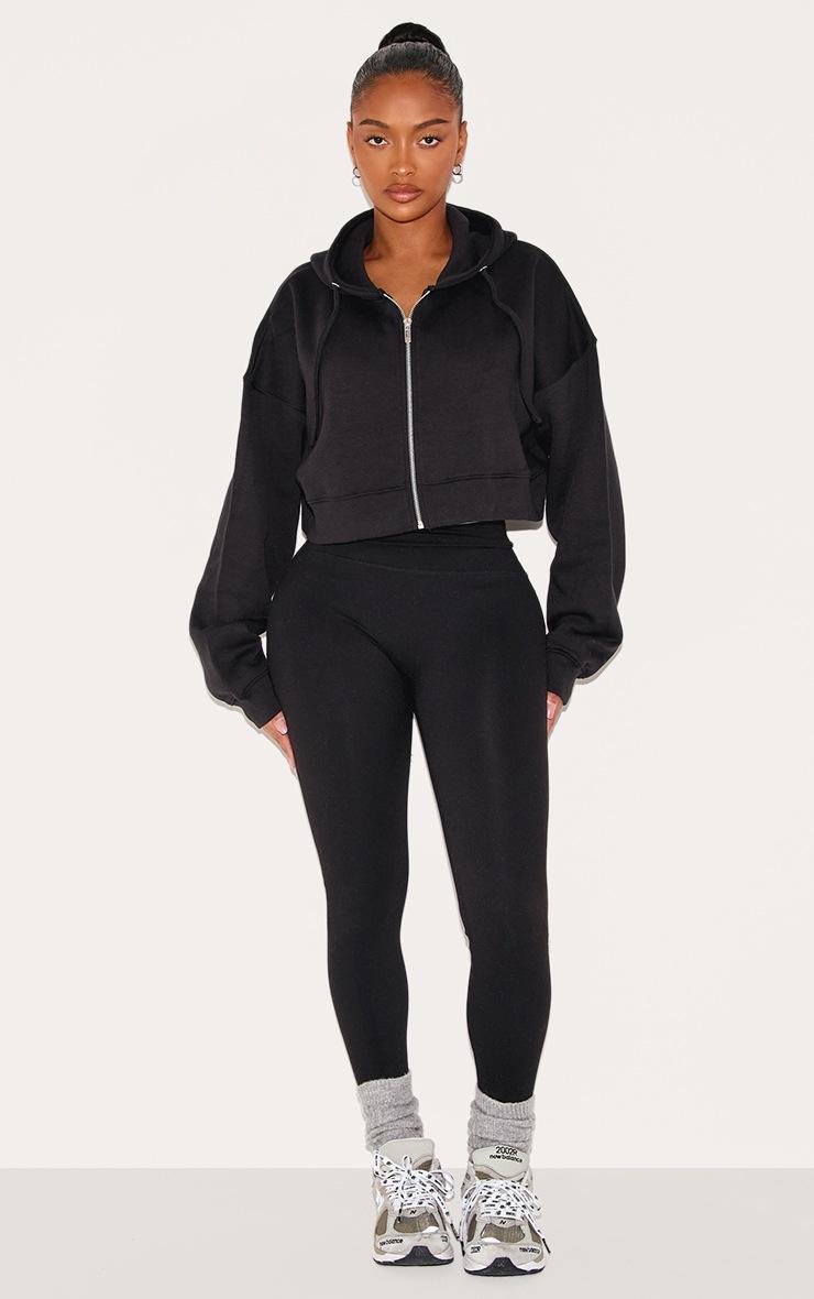 Pretty Little Thing Shape Black Zip Front Long Sleeve Cropped Hoodie