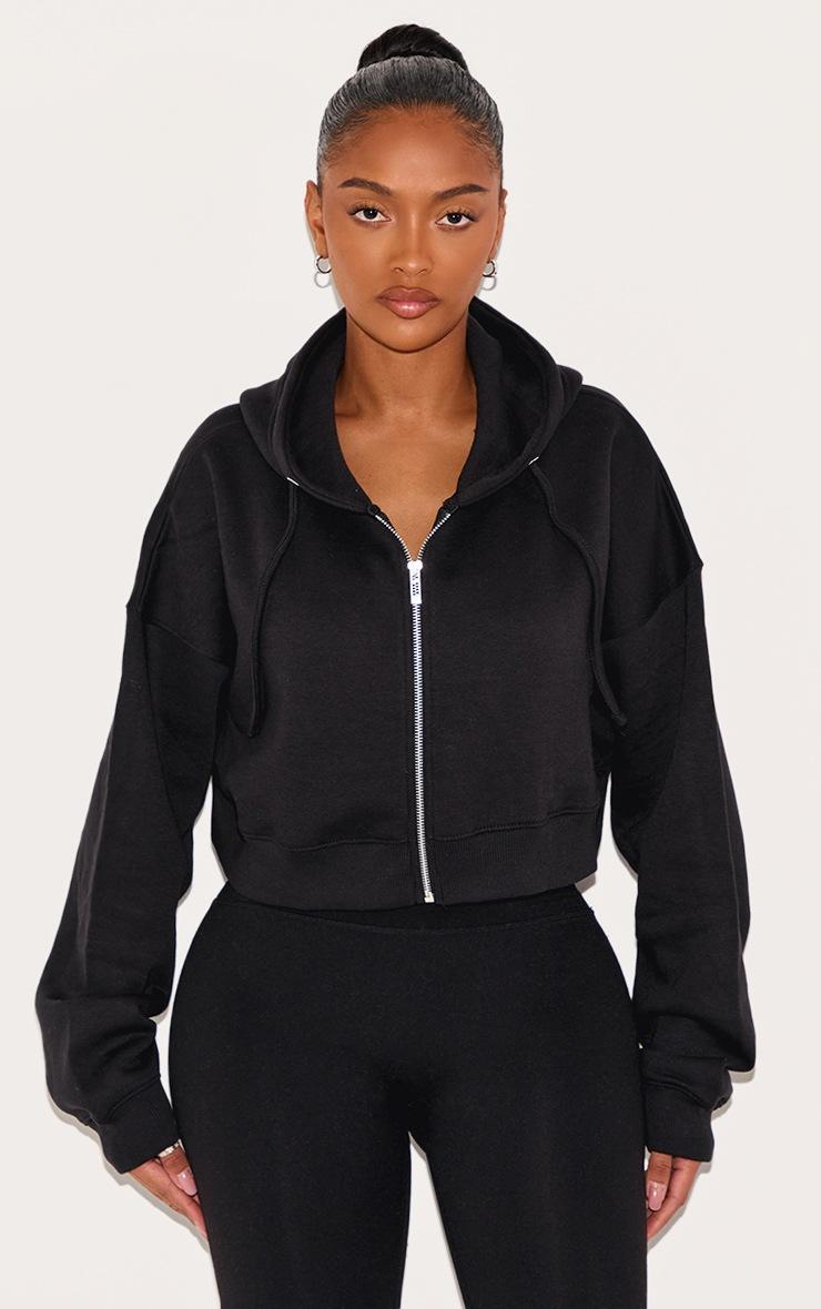 Pretty Little Thing Shape Black Zip Front Long Sleeve Cropped Hoodie