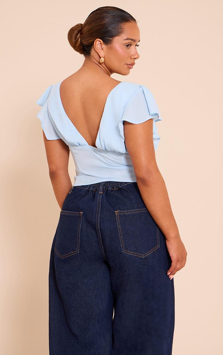 Pretty Little Thing Shape Blue Plunge Front Draspe Shoulder Blouse