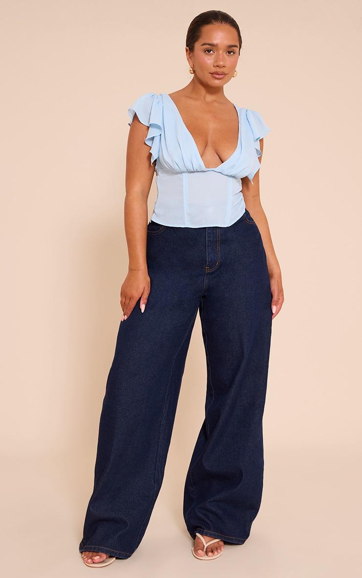 Pretty Little Thing Shape Blue Plunge Front Draspe Shoulder Blouse