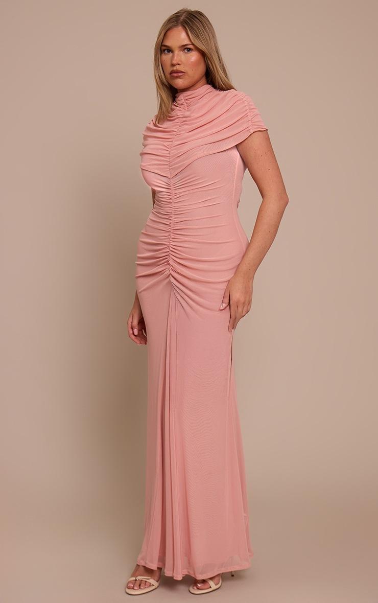 Pretty Little Thing Shape BLUSH Mesh Ruched Cape Detail Maxi Dress