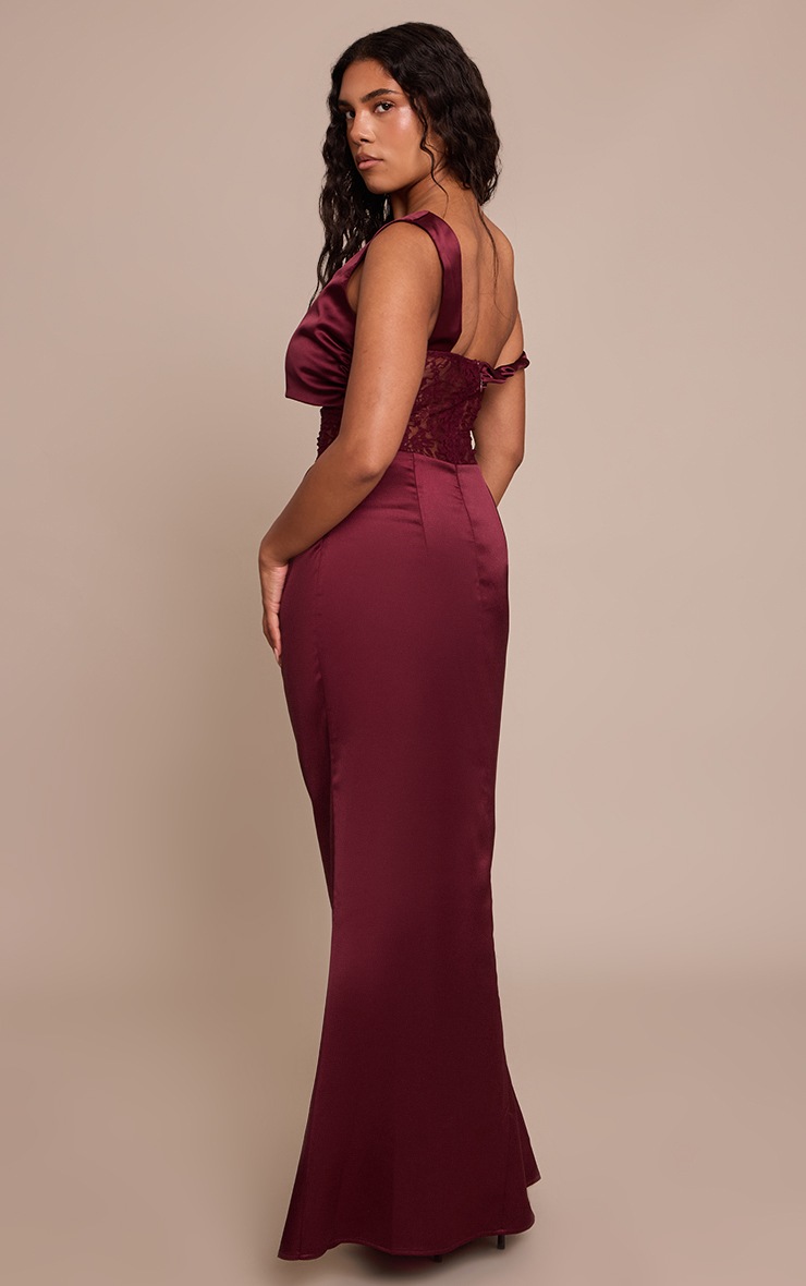Pretty Little Thing Shape Burgundy Bandeau Lace Insert Maxi Dress