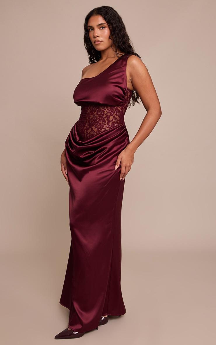 Pretty Little Thing Shape Burgundy Bandeau Lace Insert Maxi Dress
