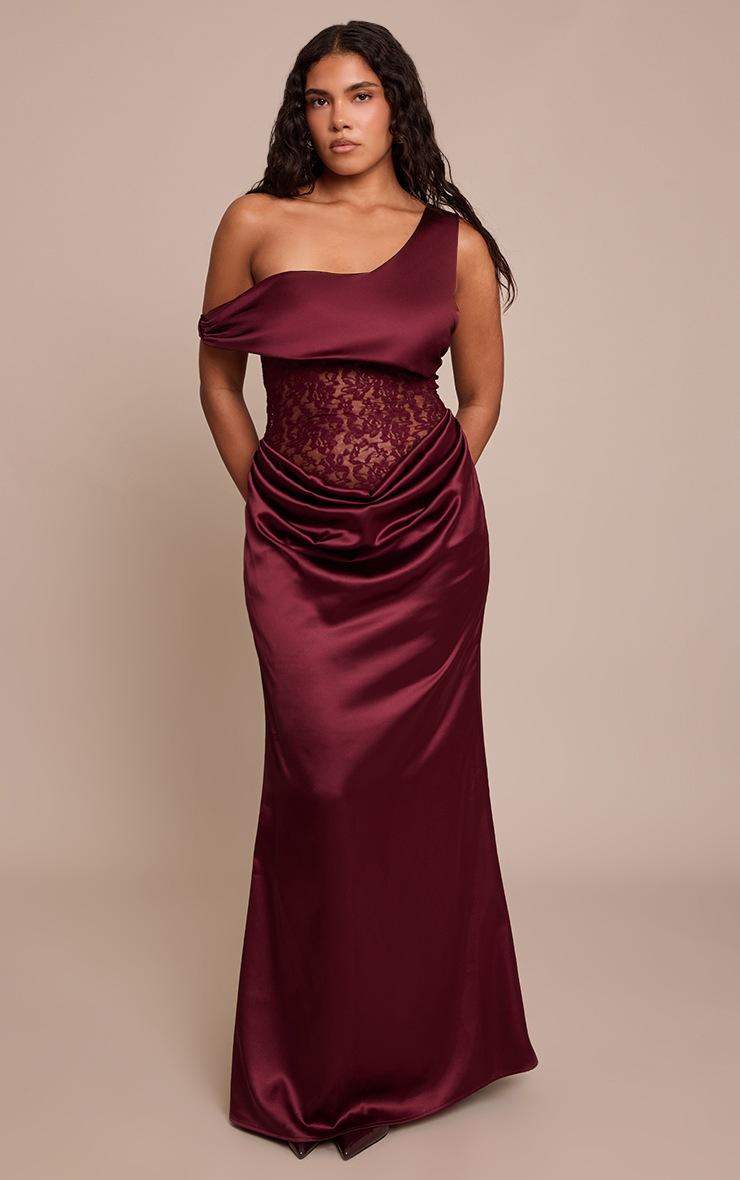 Pretty Little Thing Shape Burgundy Bandeau Lace Insert Maxi Dress