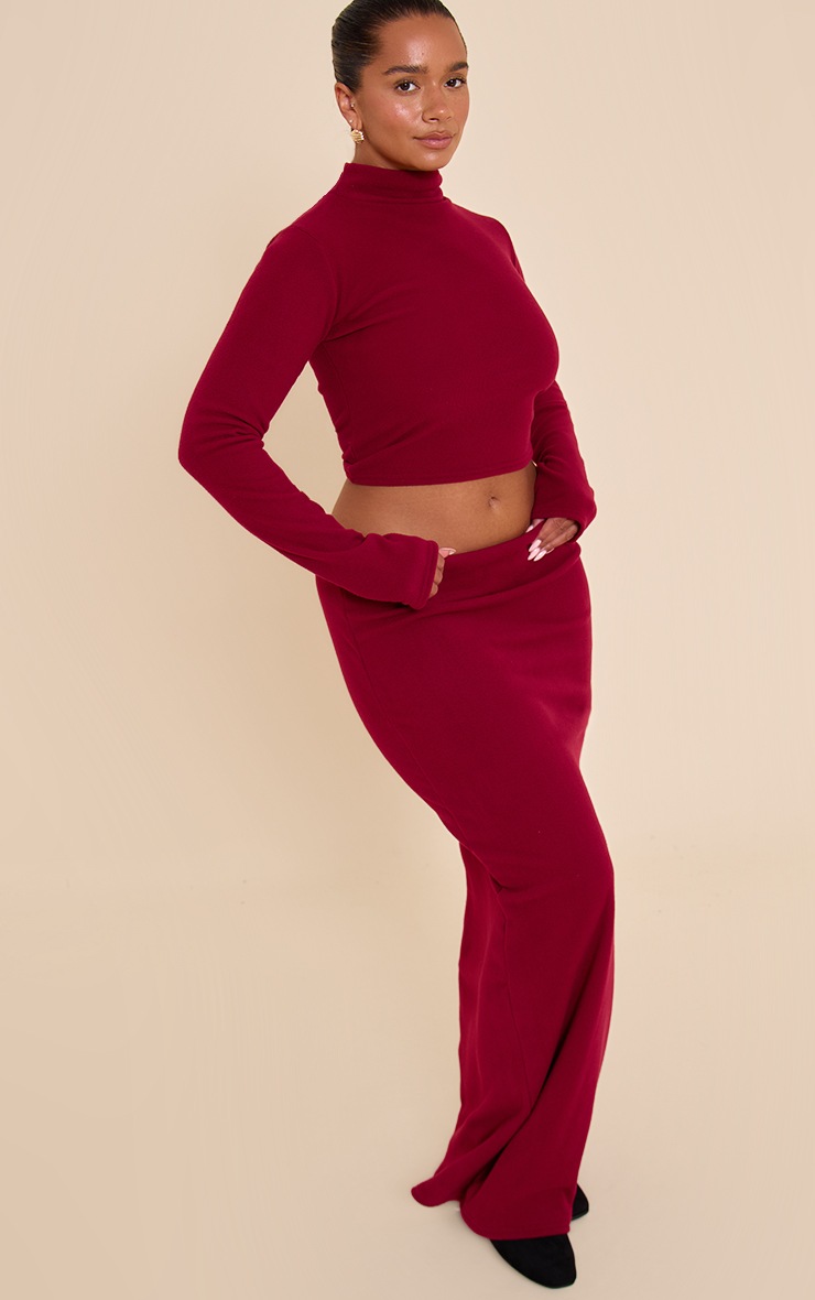 Pretty Little Thing Shape Burgundy Micro Rib Maxi Skirt