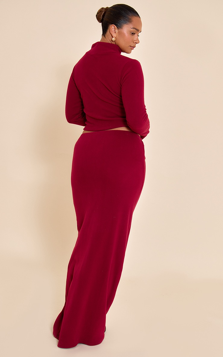 Pretty Little Thing Shape Burgundy Micro Rib Maxi Skirt