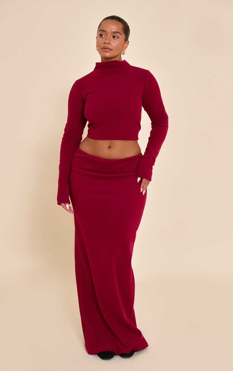 Pretty Little Thing Shape Burgundy Micro Rib Maxi Skirt