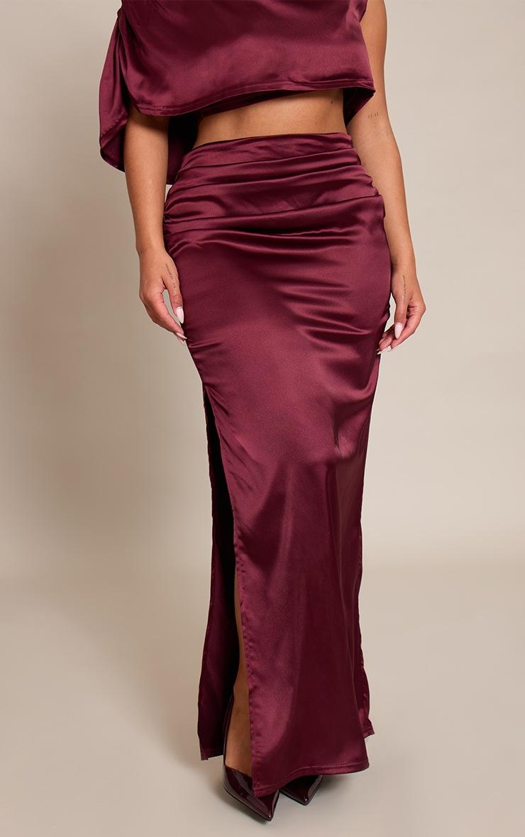 Pretty Little Thing Shape Burgundy Satin Drape Maxi Skirt