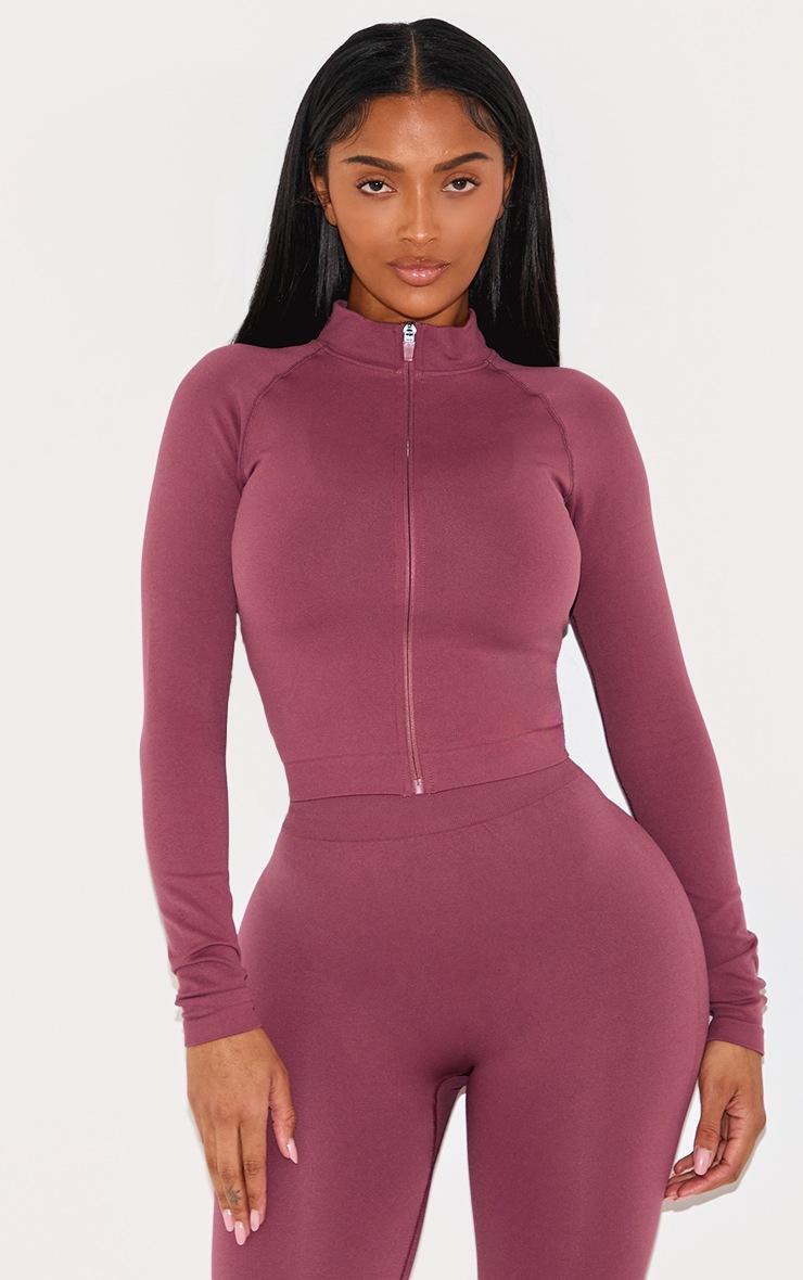 Pretty Little Thing Shape Burgundy Seamless Active Zip Through Jacket