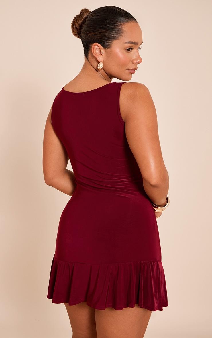 Pretty Little Thing Shape Burgundy Slinky Frill Detail Sleeveless Mini Dress