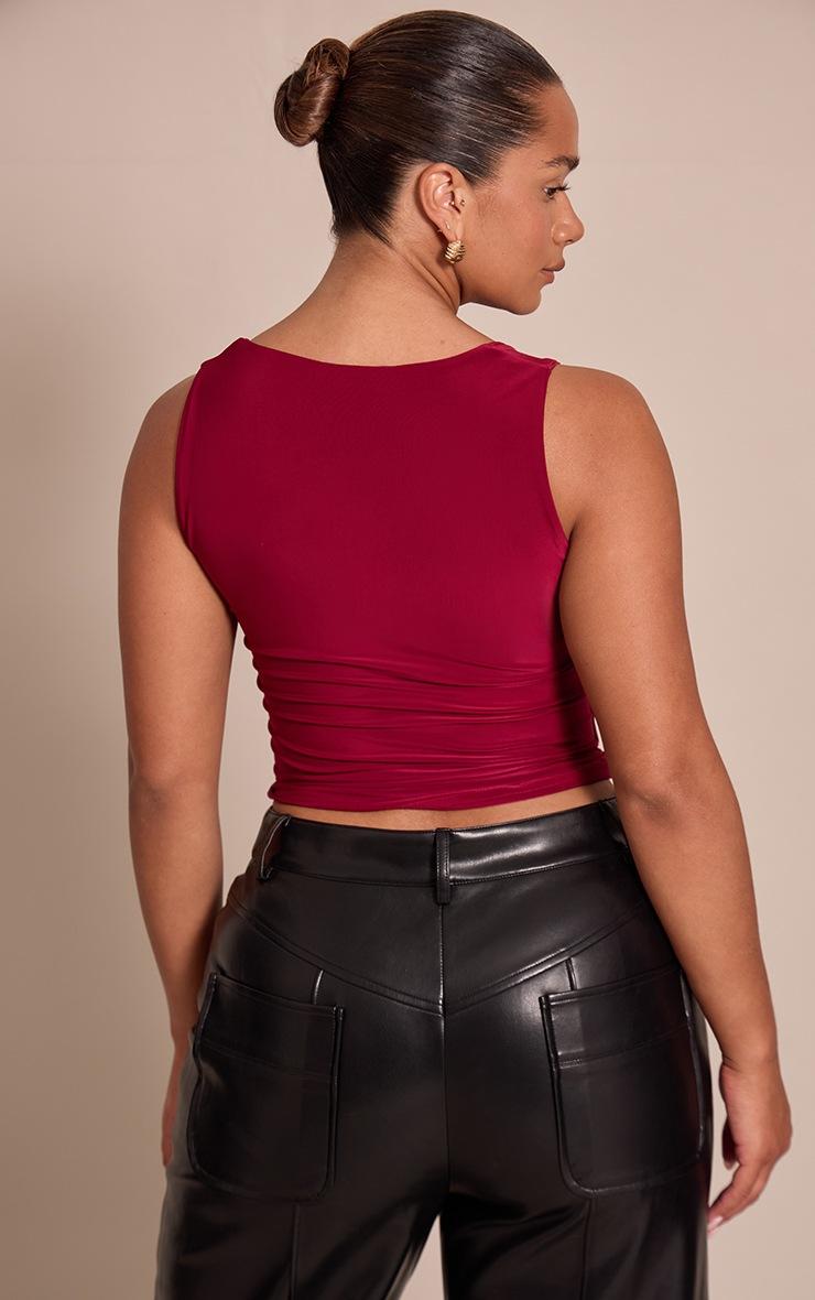 Pretty Little Thing Shape Burgundy Slinky Square Neck Top