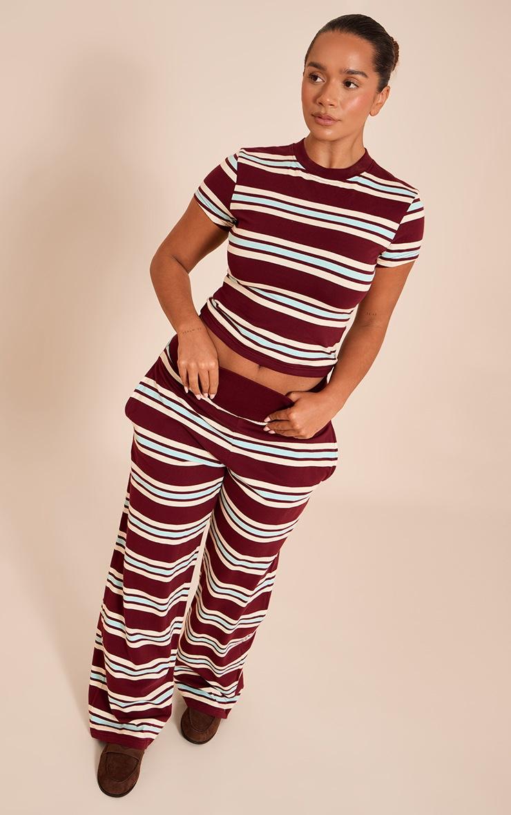 Pretty Little Thing Shape Burgundy Striped Long Line T-shirt