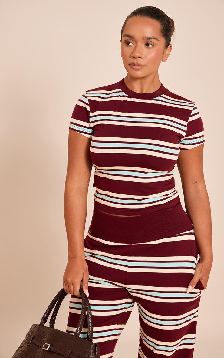 Pretty Little Thing Shape Burgundy Striped Long Line T-shirt