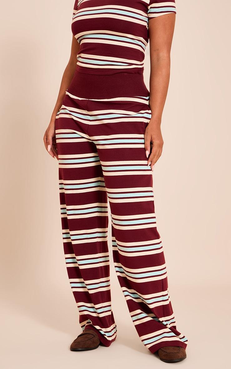 Pretty Little Thing Shape Burgundy Striped Straight Leg Pant