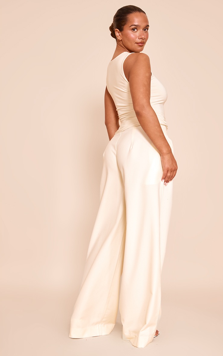 Pretty Little Thing Shape BUTTER CREAM Pleated Tailored Wide Leg Pants