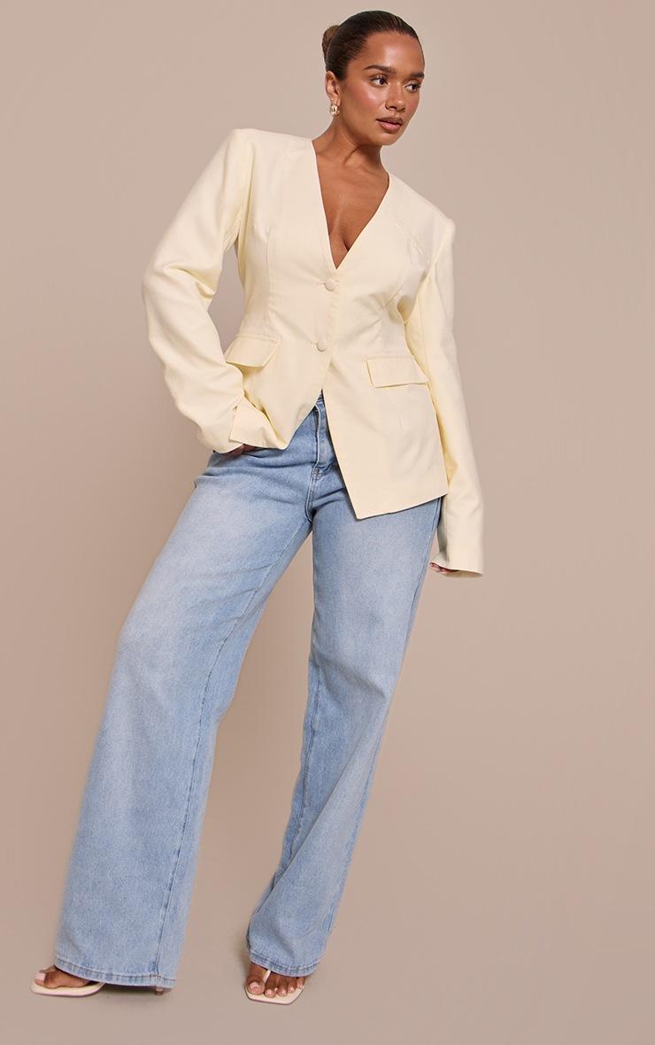 Pretty Little Thing Shape Butter Cream Plunge Neck Cinched Blazer