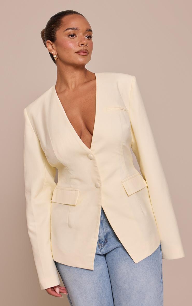 Pretty Little Thing Shape Butter Cream Plunge Neck Cinched Blazer