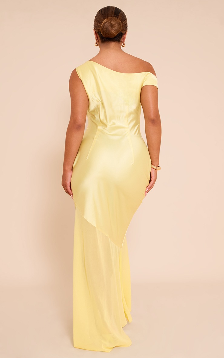 Pretty Little Thing Shape Butter Cream Satin Off Shoulder Contrast Sheer Hem Maxi Dress