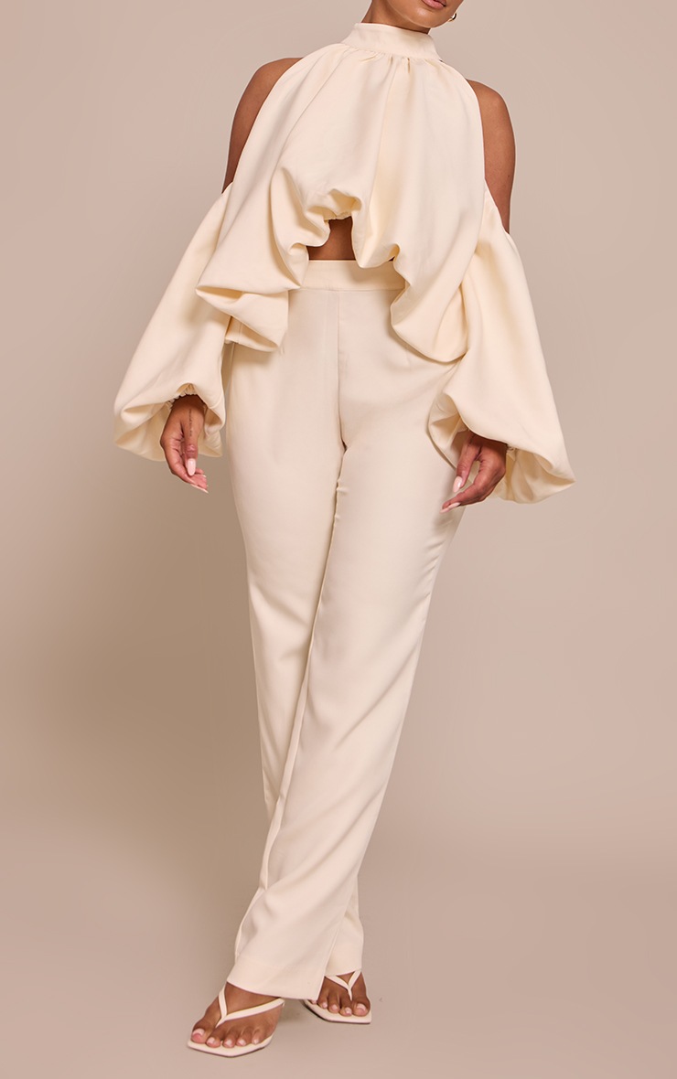 Pretty Little Thing Shape Butter Cream Tailored Straight Leg Pants