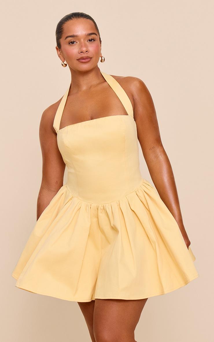 Pretty Little Thing SHAPE BUTTER CREAM Woven Bandeau Ruched Skater MINI Dress