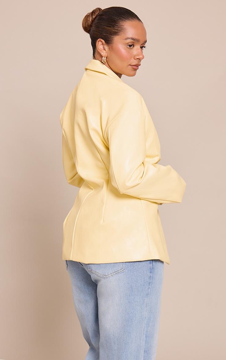Pretty Little Thing Shape Butter Yellow Faux Leather Cinched Waist Blazer