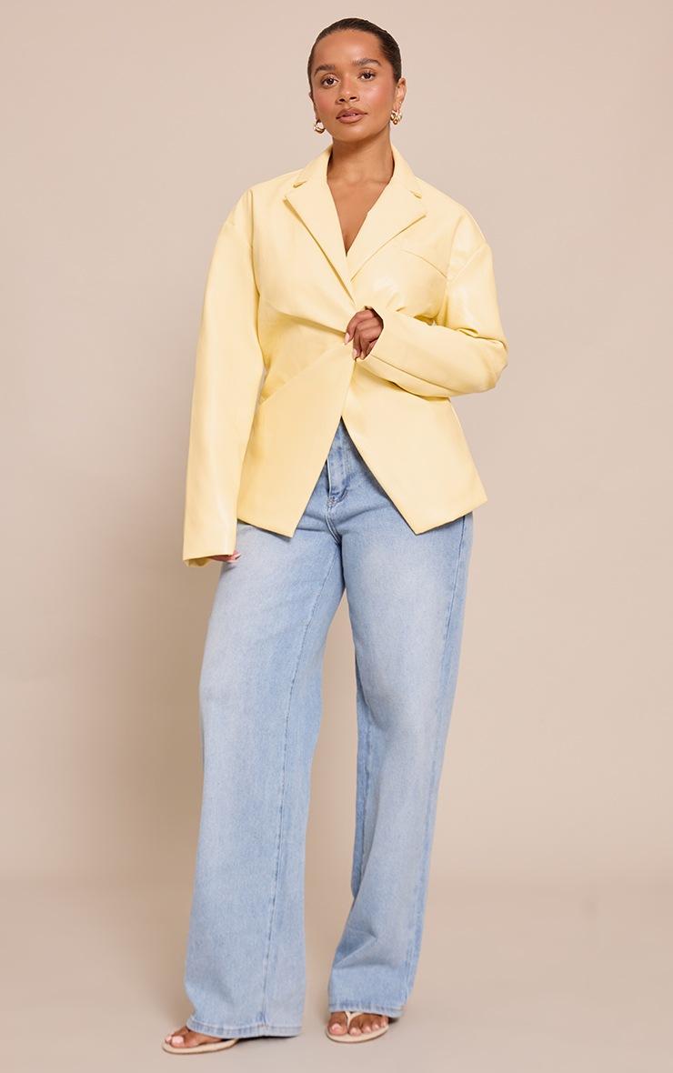 Pretty Little Thing Shape Butter Yellow Faux Leather Cinched Waist Blazer