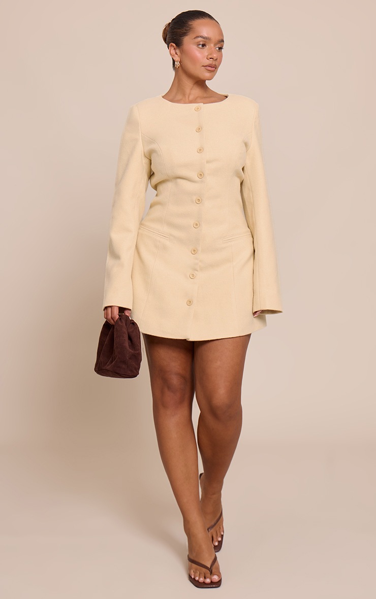 Pretty Little Thing Shape Butter Yellow Wool-Look Button Front Tailored Mini Dress