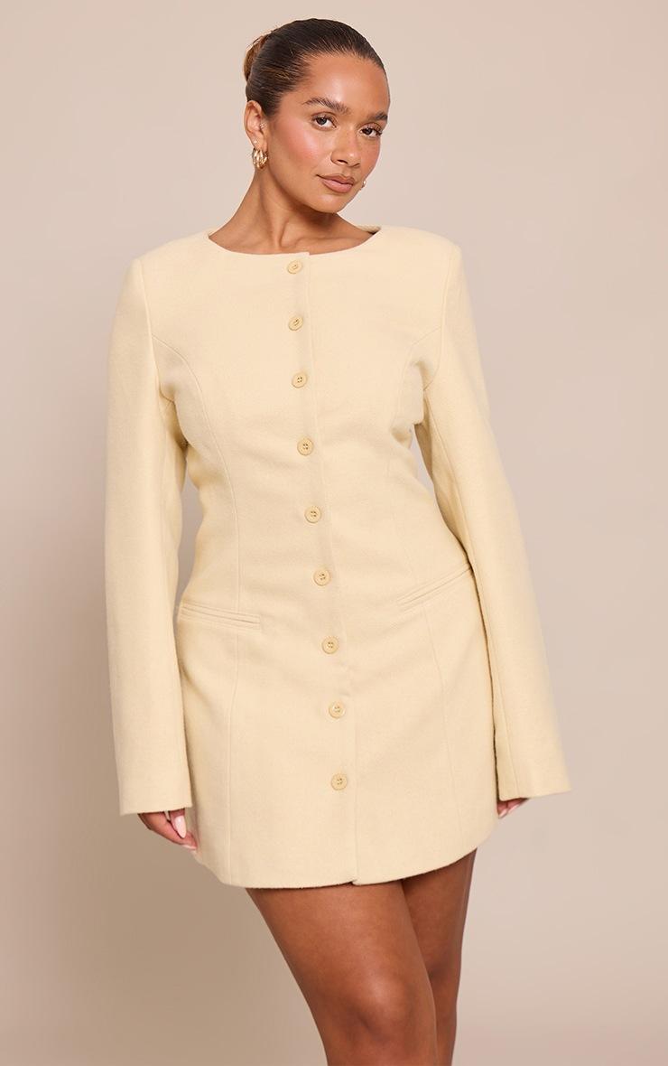 Pretty Little Thing Shape Butter Yellow Wool-Look Button Front Tailored Mini Dress