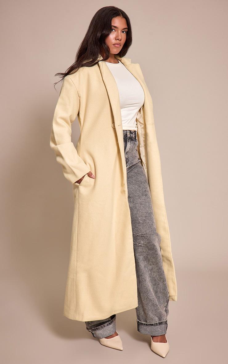 Pretty Little Thing Shape Butter Yellow Wool-Look Cinched Waist Longline Blazer Coat