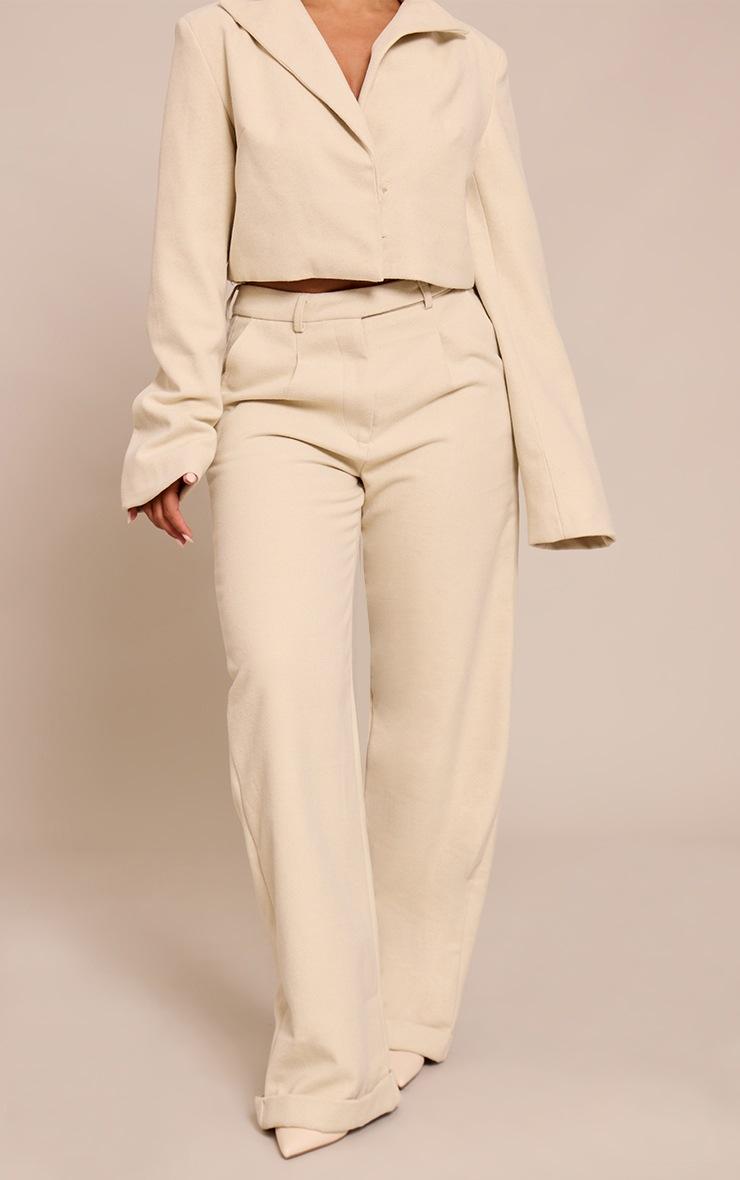 Pretty Little Thing Shape Butter Yellow Wool-Look High Waisted Pants