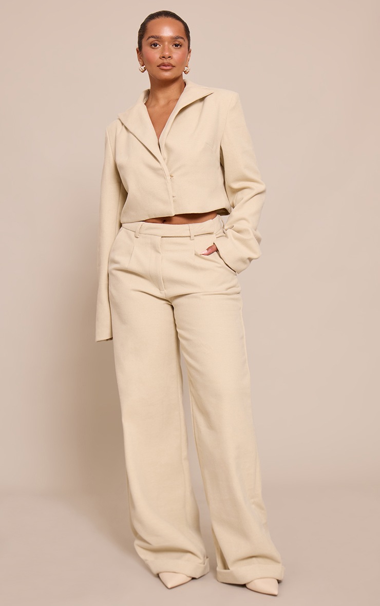 Pretty Little Thing Shape Butter Yellow Wool-Look High Waisted Pants