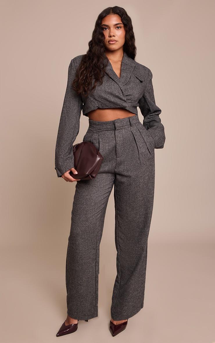 Pretty Little Thing SHAPE charcoal HERRINGBONE STRAIGHT LEG PANT