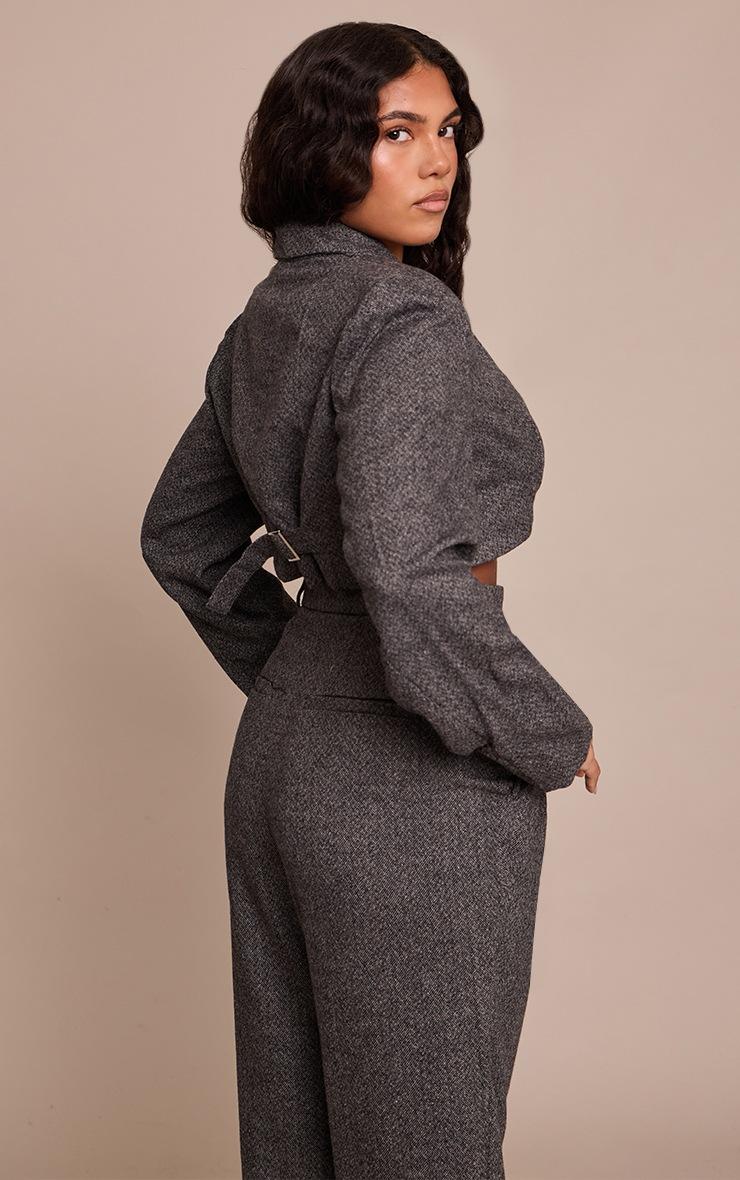 Pretty Little Thing SHAPE Charcoal HERRINGBONE Structured CROPPED BLAZER