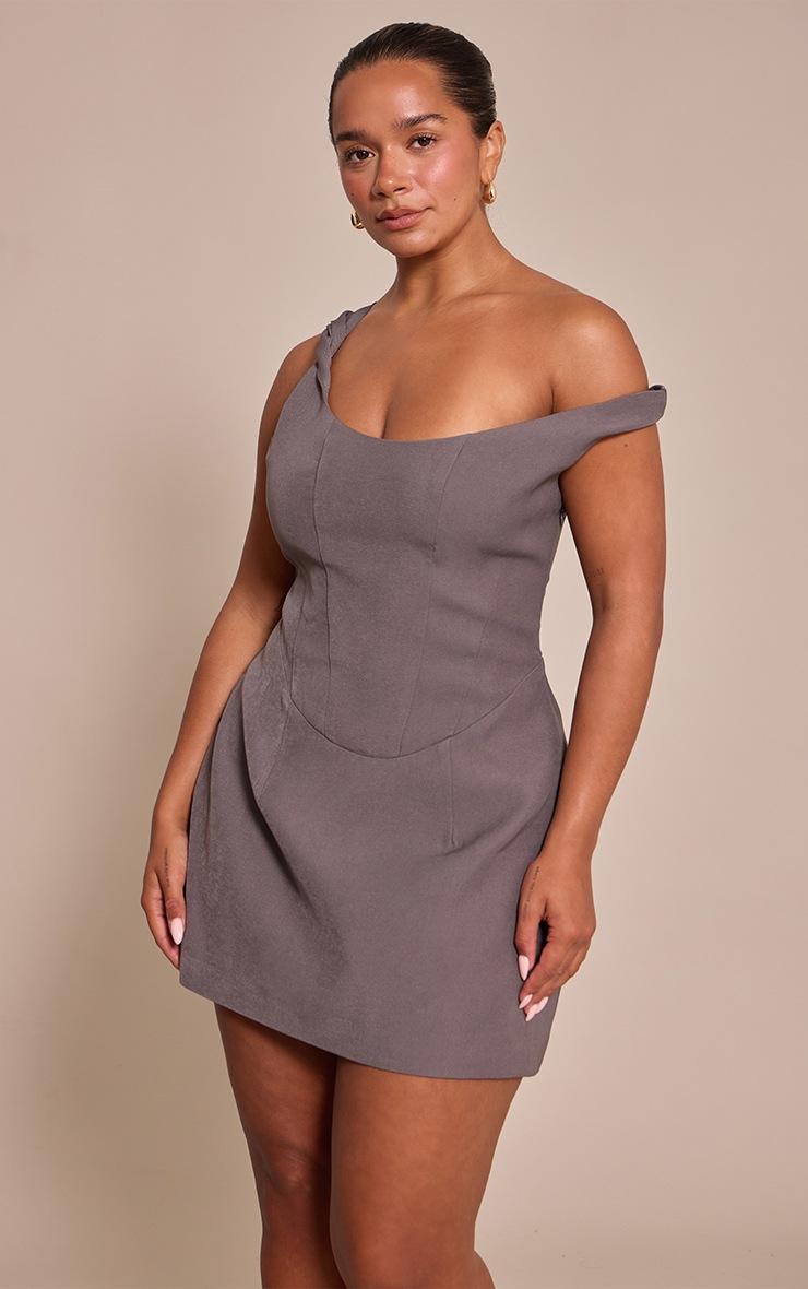 Pretty Little Thing Shape Charcoal Off Shoulder Woven Corset Mini Dress