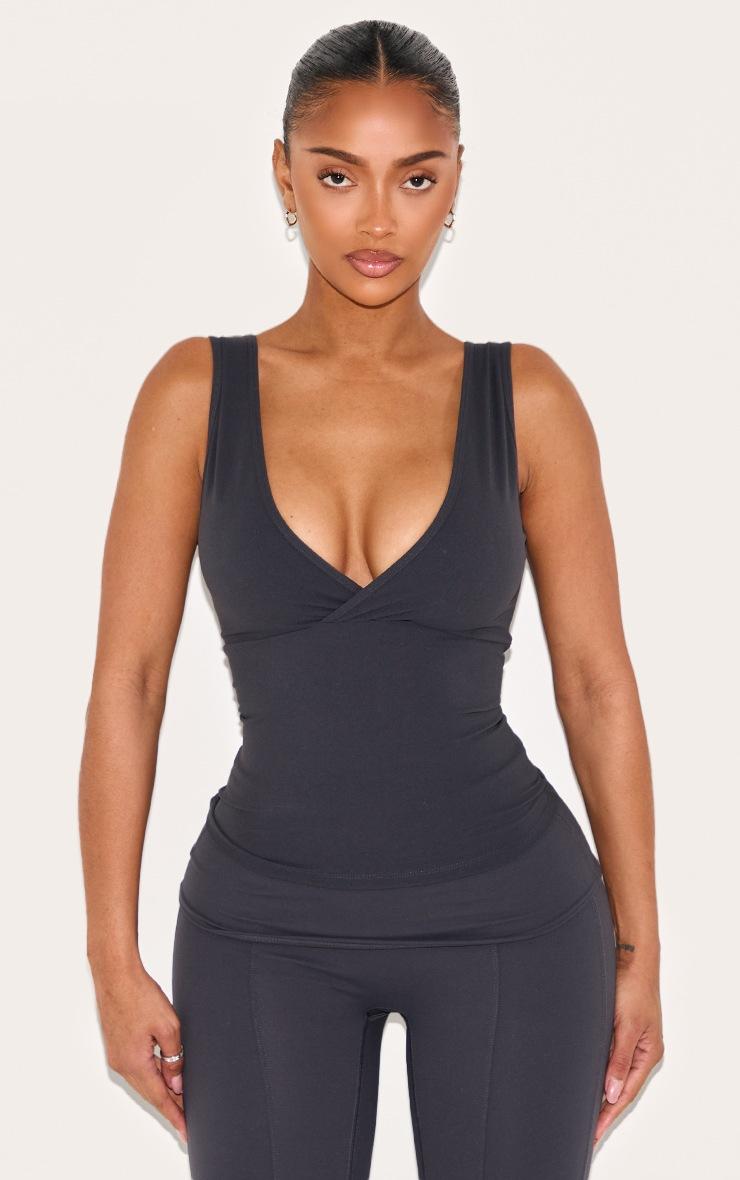Pretty Little Thing Shape Charcoal Sculpt Active Wrap V Neck Long Line Top