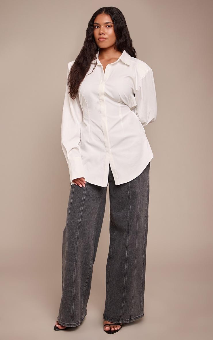 Pretty Little Thing Shape charcoal Stretch Denim High waisted Adjustable Button Wide Leg Jeans