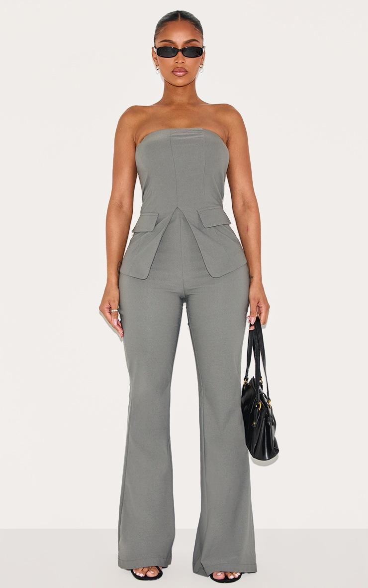 Pretty Little Thing Shape Charcoal Stretch Woven High Waisted Flared Pants