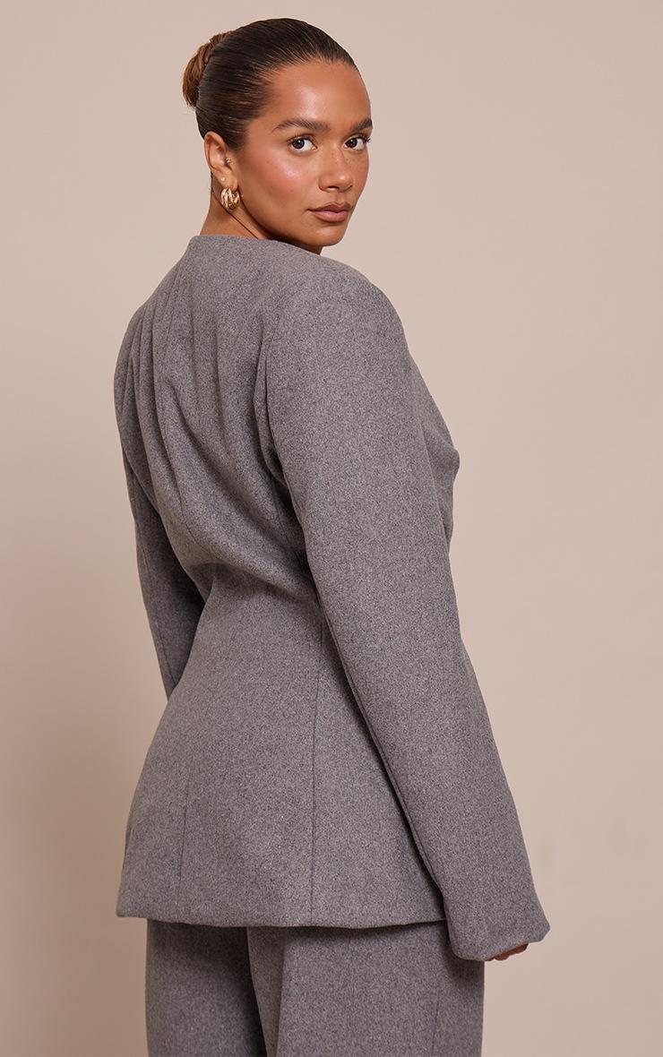 Pretty Little Thing Shape Charcoal Wool-Look Cross Over Blazer