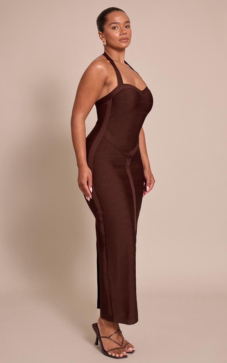Pretty Little Thing Shape Chocolate Bandage Halter Neck Maxi Dress