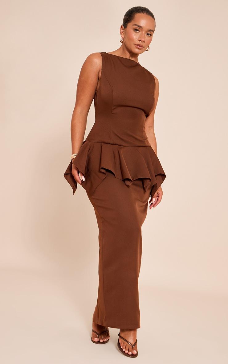 Pretty Little Thing Shape Chocolate Boat Neck Dropped Hem Maxi Dress