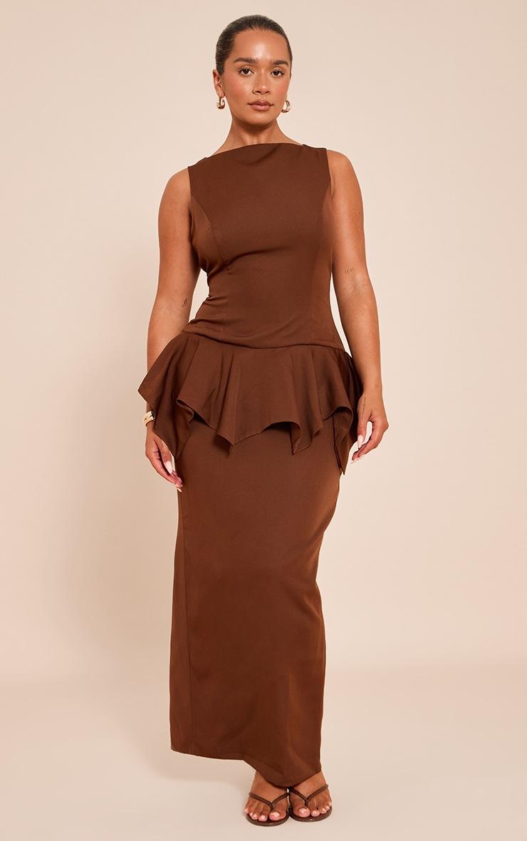 Pretty Little Thing Shape Chocolate Boat Neck Dropped Hem Maxi Dress