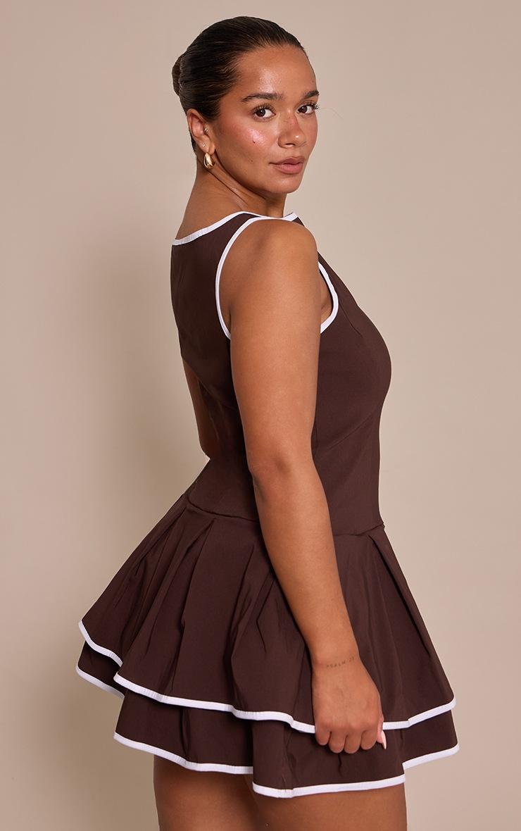 Pretty Little Thing Shape Chocolate Contrast Binding Boat Neck Pleated Hem Mini Dress