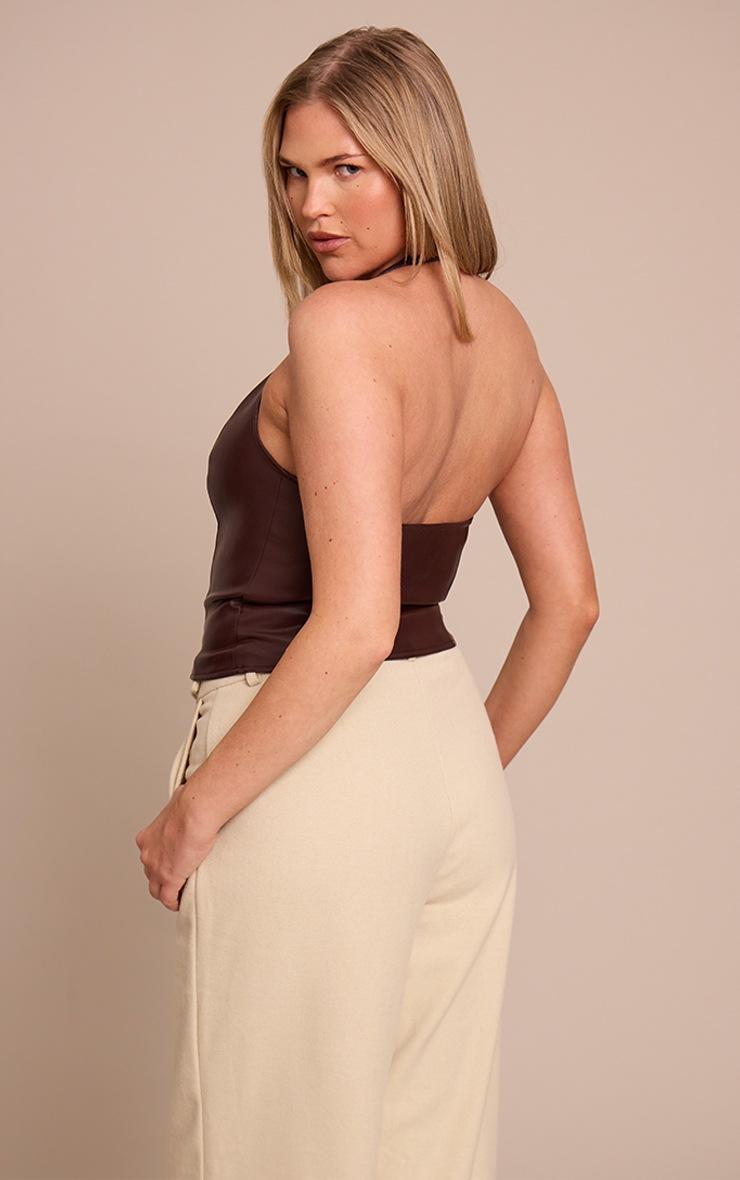 Pretty Little Thing Shape Chocolate Faux Leather Halter Neck Lace Up Corset