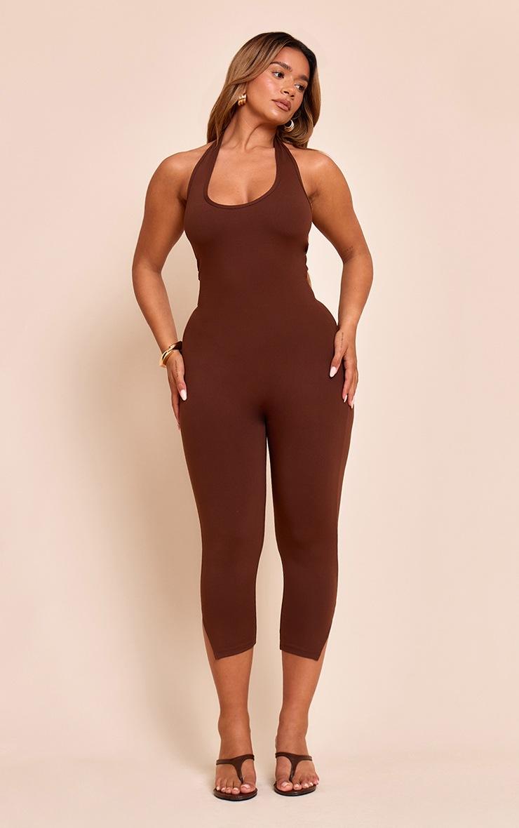 Pretty Little Thing Shape Chocolate Sculpt Halterneck Capri Jumpsuit