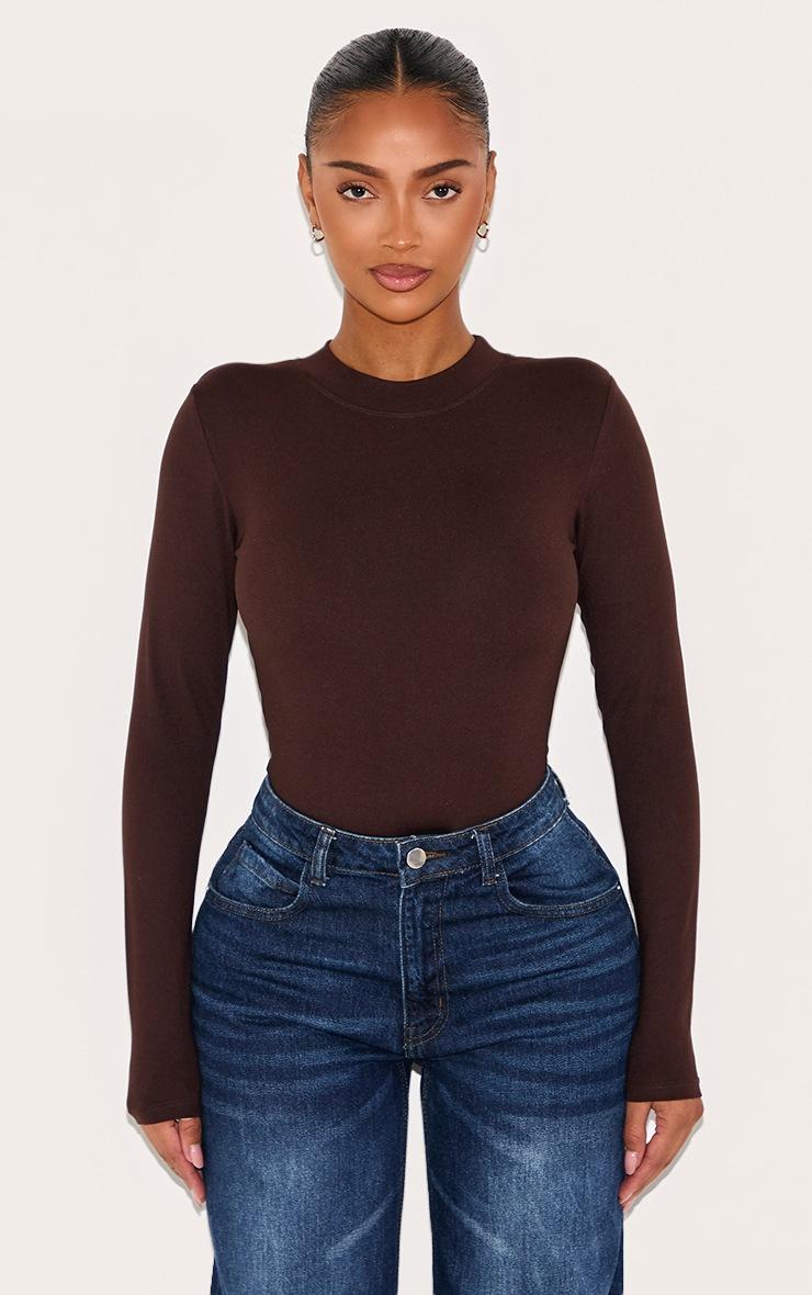 Pretty Little Thing Shape Chocolate Sculpted Long Sleeve Bodysuit